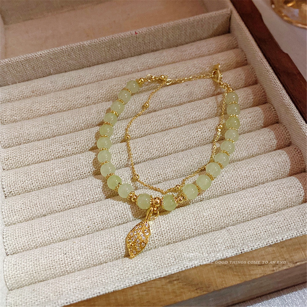 Vòng Tay Chuỗi Hạt Ngọc Bích Giả Hai Lớp Sang Trọng Cho Nữ