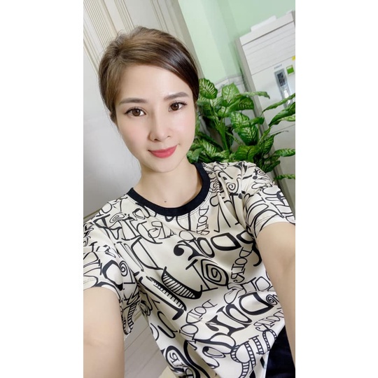 Đồ Bộ Nữ, Đồ Bộ Mặc Nhà, Bộ Áo Nữ Tay Ngắn Cổ Tròn Lụa Mango Họa Tiết Phối Quần Sọc Màu Trơn, Nhiều Màu, Full Size, Thời | BigBuy360 - bigbuy360.vn