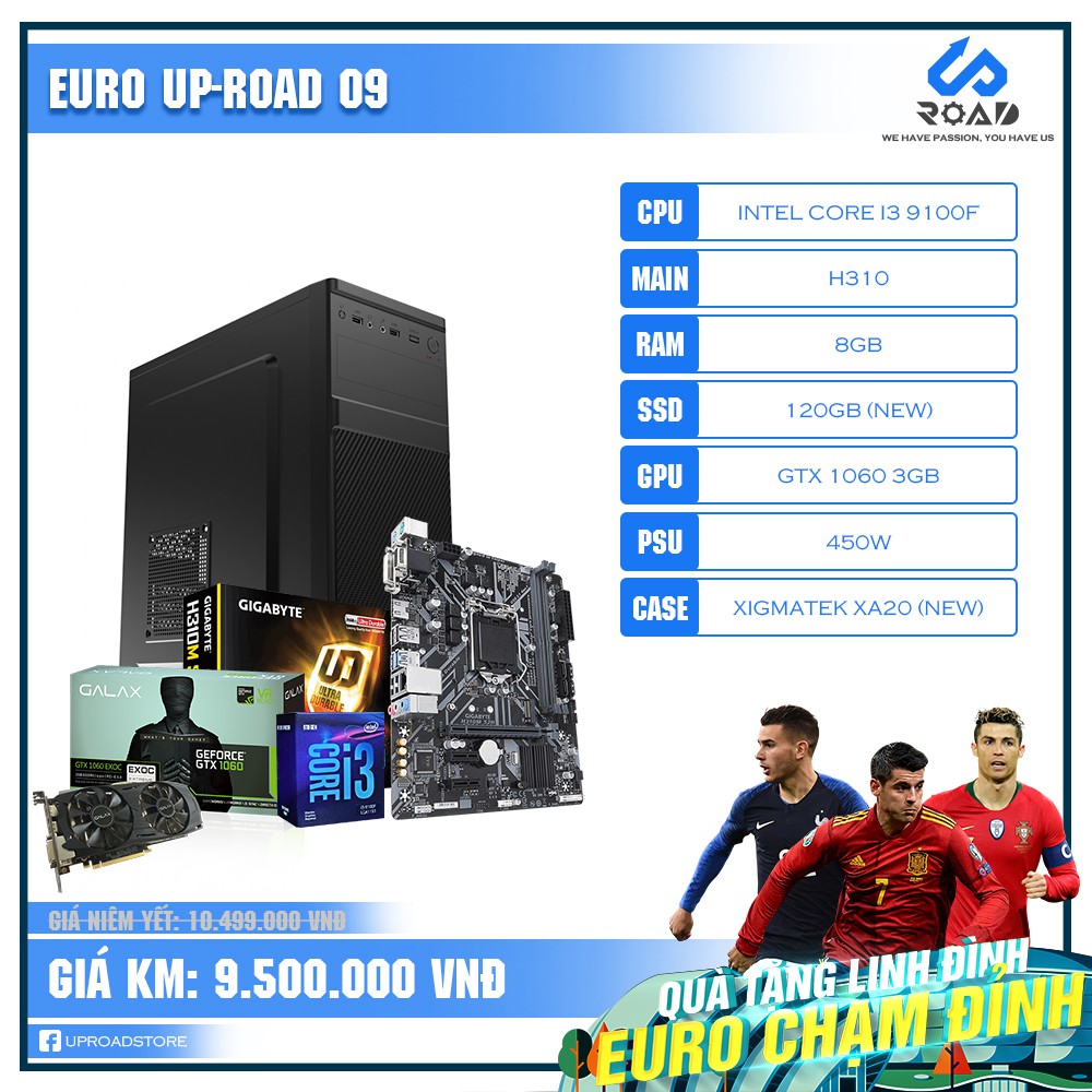 [QUÀ TẶNG LINH ĐÌNH - EURO CHẠM ĐỈNH] Bộ PC Gaming I3 9100f H310 Ram 8GB VGA 1060 3GB SSD 120 Nguồn 450W