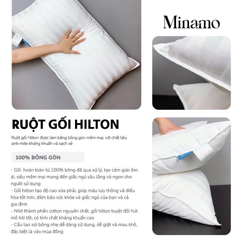 Đôi Ruột Gối Nằm Hilton Minamo C20 Cao Cấp, Mềm Mại, Kháng Khuẩn, Phiên Bản Mới Nhất 2022 - Bảo Hành Chính Hãng Minamo