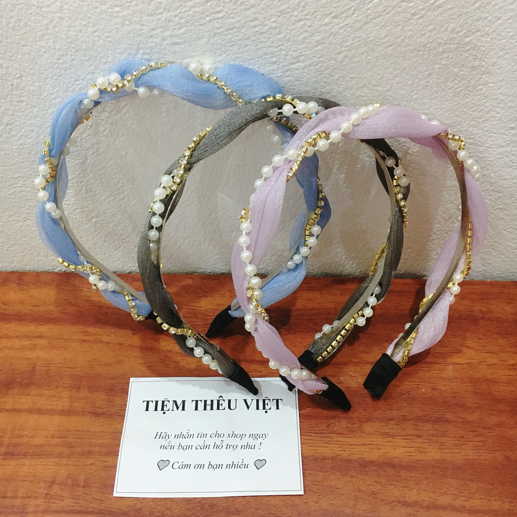 Cài Tóc Gắn Hạt Trai Nhân Tạo Phối Đá Nhựa Tiệm Thêu Việt