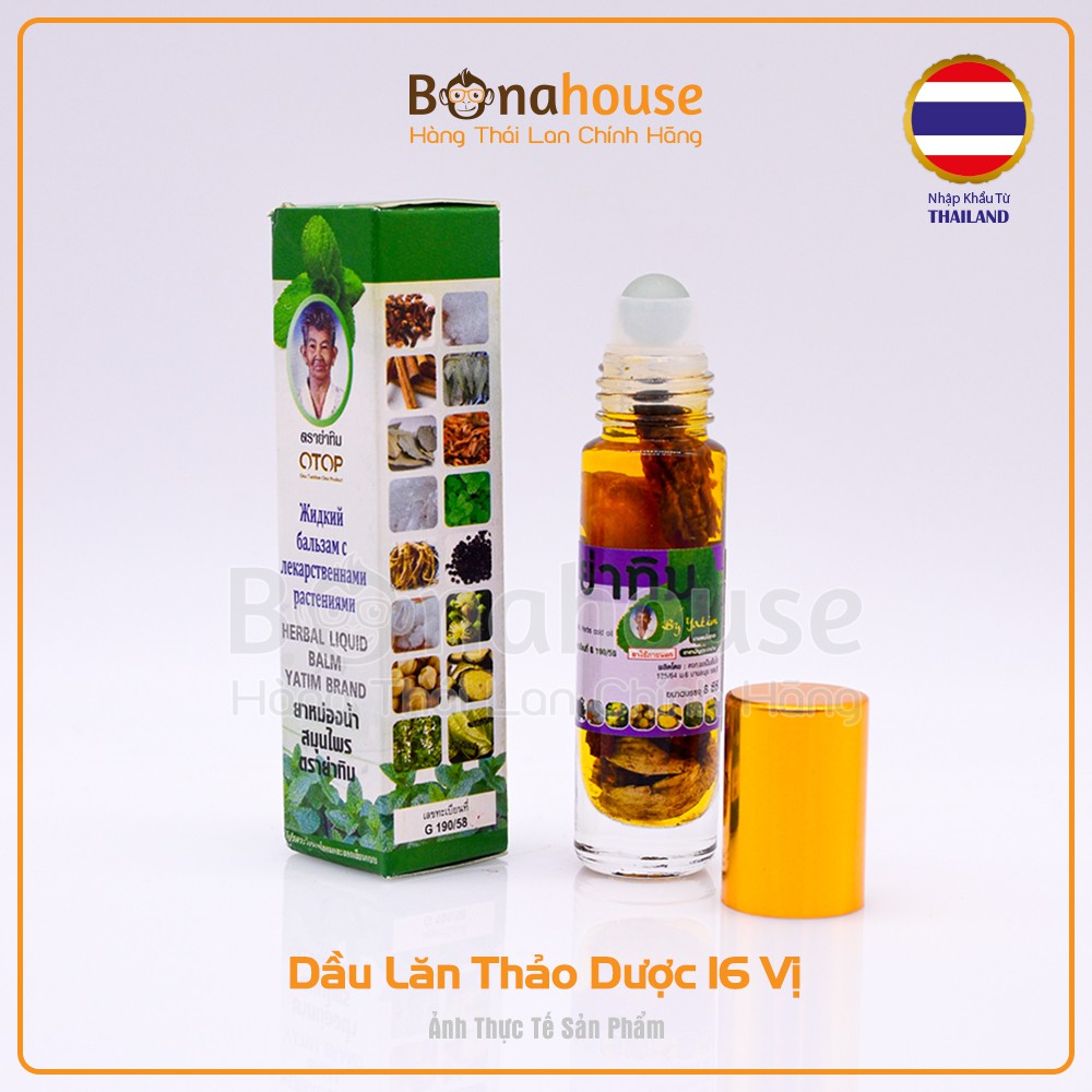 Dầu Nóng Ngâm 16 vị Thảo Dược Otop Yatim Brand Thái Lan 8ml