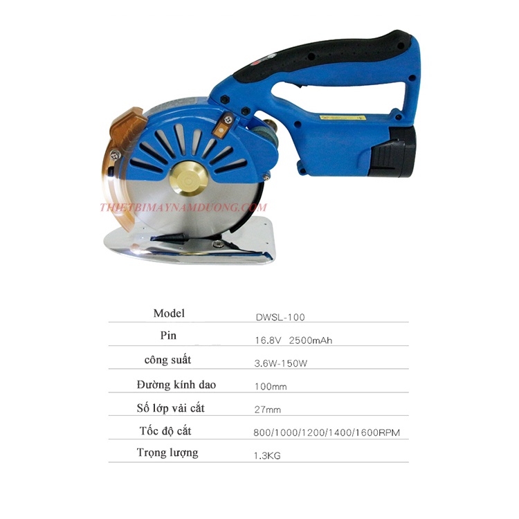 Máy cắt vải cầm tay chạy pin RCS-110 nhỏ gọn tiện lợi &gt; có 5 chế cắt &gt; đèn LED chiếu sáng