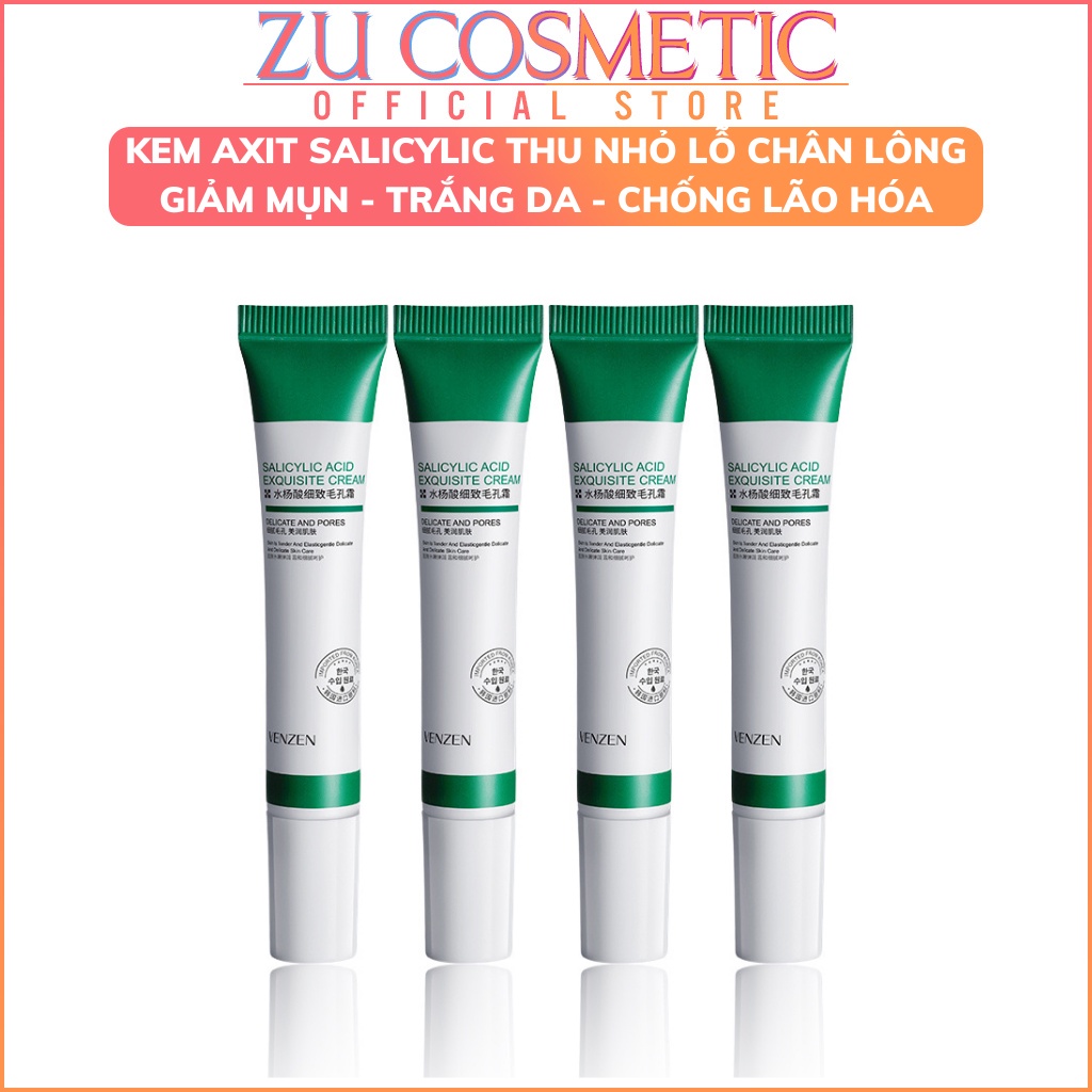 Kem thu nhỏ lỗ chân lông VENZEN chứa axit salicylic giảm mụn làm trắng da chống lão hóa kiềm dầu 20g Zuzu Cosmetic