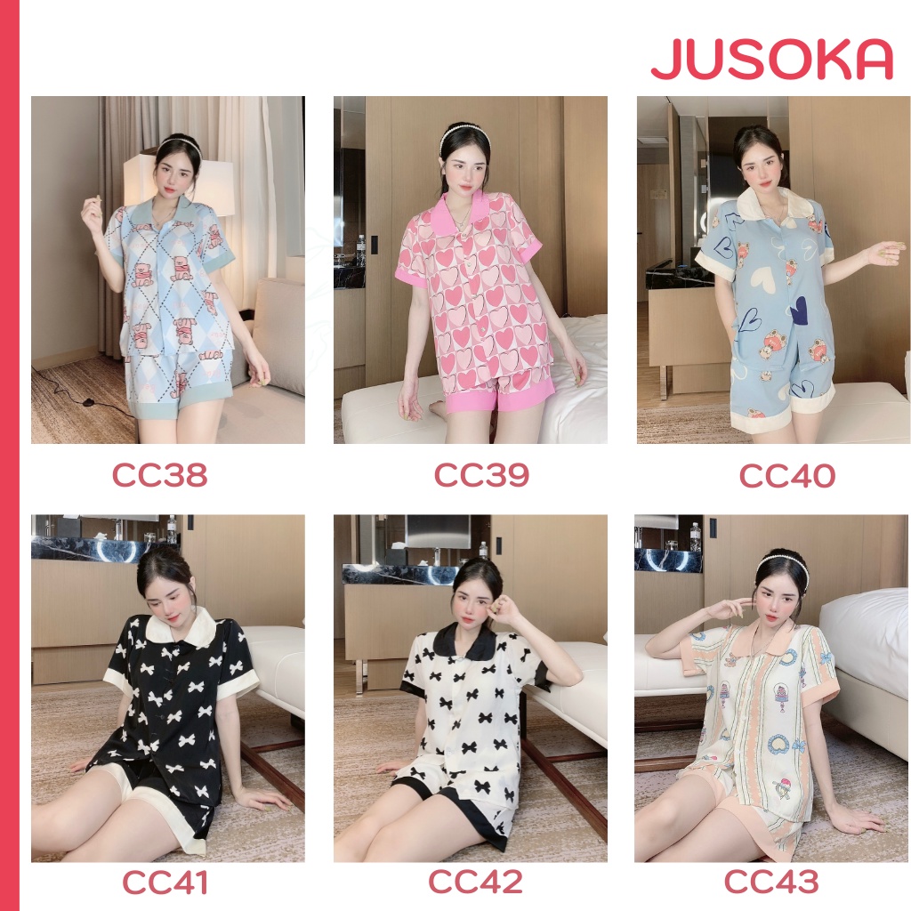 Đồ bộ nữ lụa ngủ pijama mặc nhà áo cộc quần đùi dễ thương JUSOKA