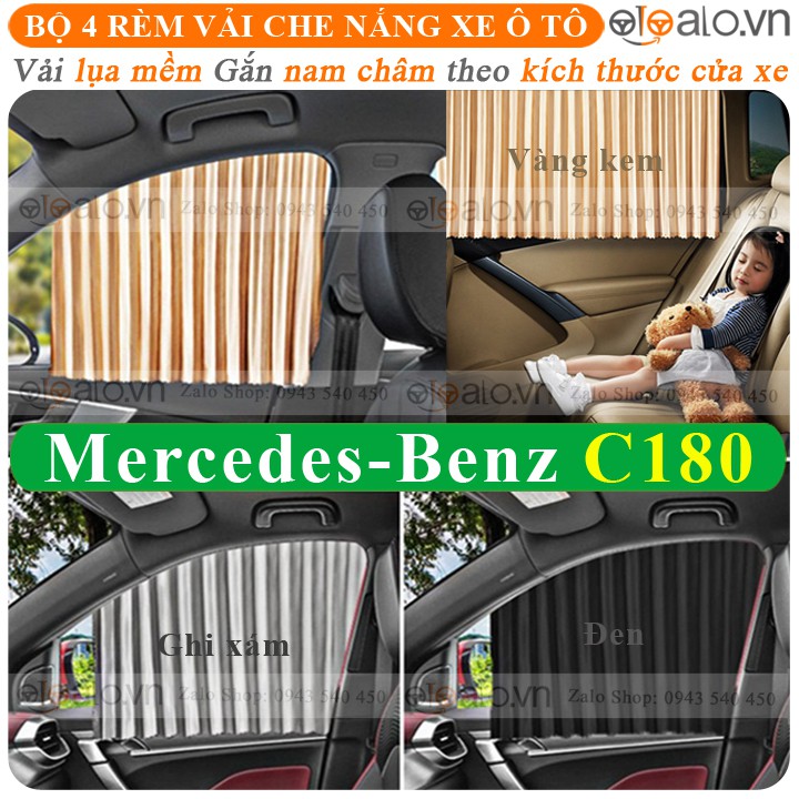 Rèm che nắng xe ô tô Mercedes Benz C180 Vải lụa cao cấp thanh ray gắn nam châm keo - OTOALO