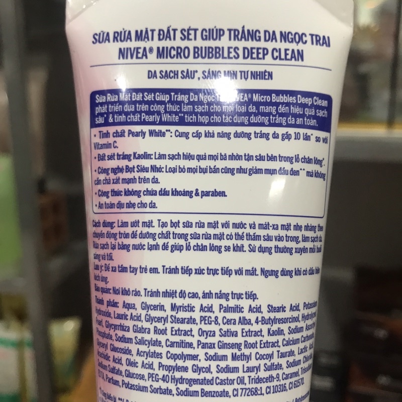 Sữa rửa mặt NIVEA Pearl White Đất Sét giúp trắng da ngọc trai (100g)