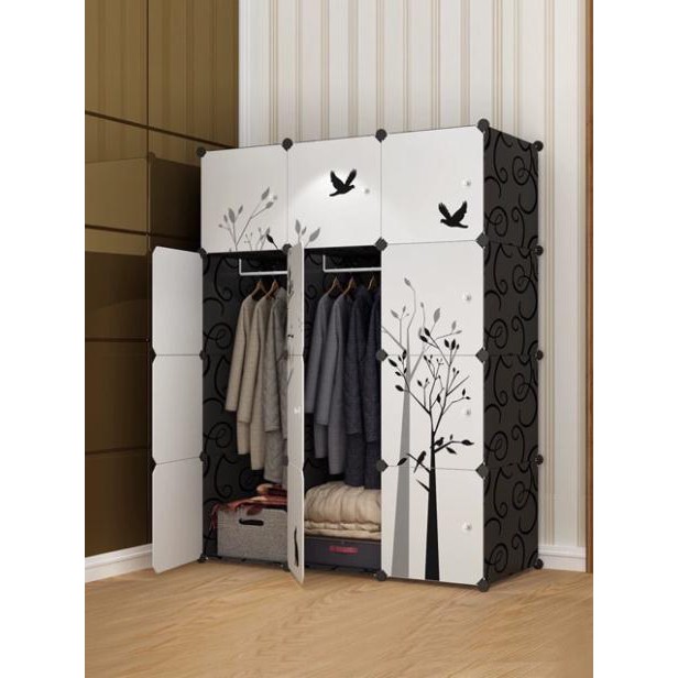 FREESHIP 99K TOÀN QUỐC_Tủ nhựa quần áo lắp ghép 12 ô sâu 47cm( thân đen cửa đen vân sang chảnh). Tặng 2 móc treo đồ.