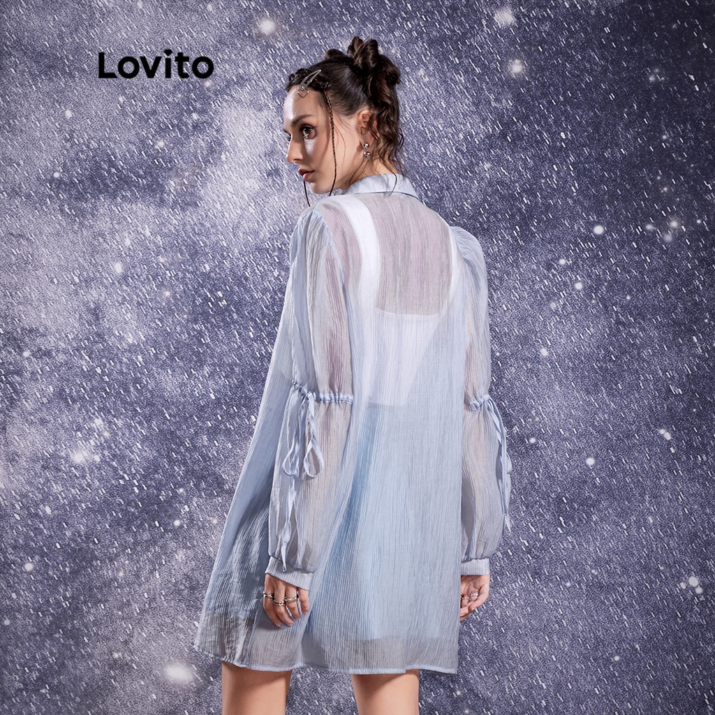 Lovito STAR GIRL Nút rút trơn thông thường Áo Blouse nữ L32AE045 (Xanh nhạt)