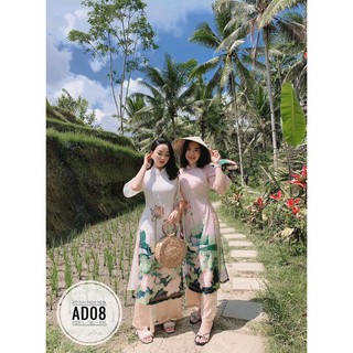 Áo dài Tết bigsize hoa sen lụa satin cao cấp size 55-90kg