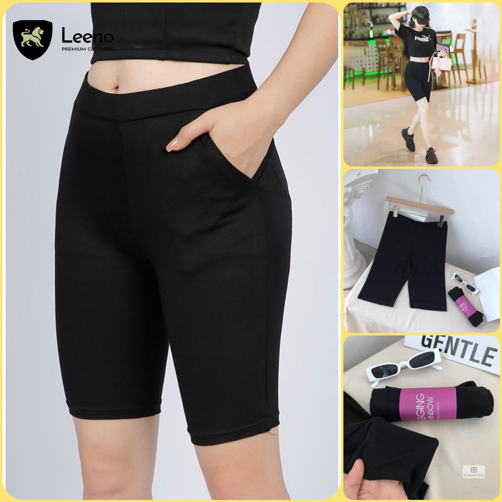 Quần đùi legging nữ chất cotton co giãn 4 chiều cao cấp Leeno