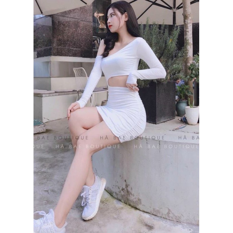 Đầm body lệch vai tay dài hở eo xinh xắn 657856