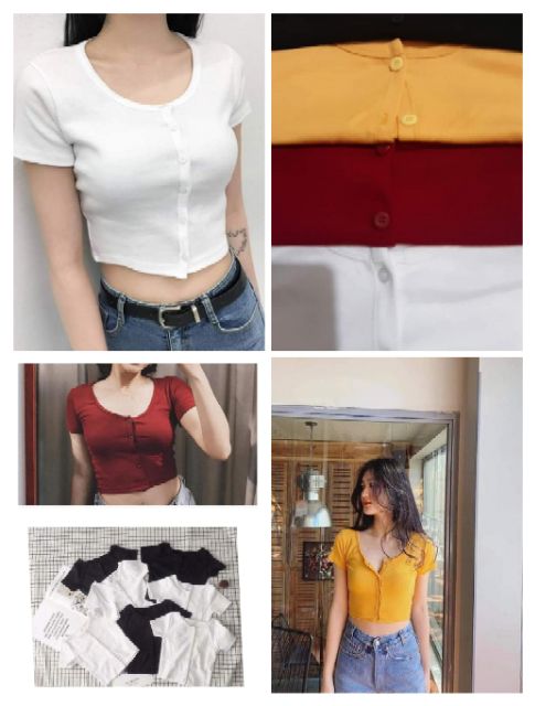 Áo Croptop Cúc Thật