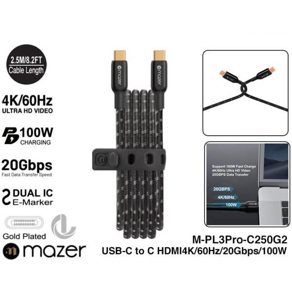 Dây Cáp Mazer Infinite LINK 3 Pro Cable USB-C TO USB-C 2.5m/1.25m