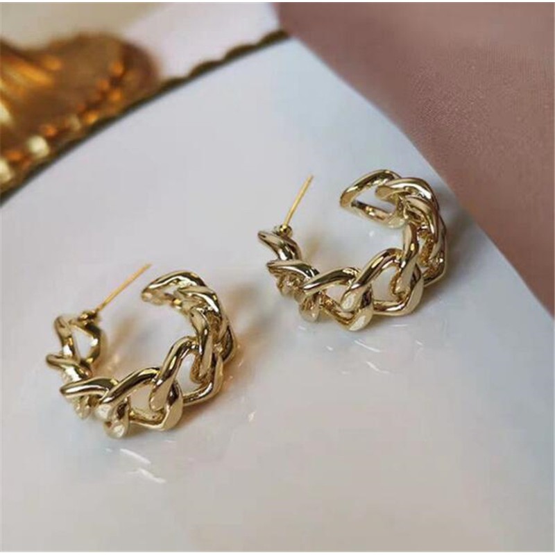 Khuyên tai kiểu dây xích bằng hợp kim phong cách retro thời trang cho nữ