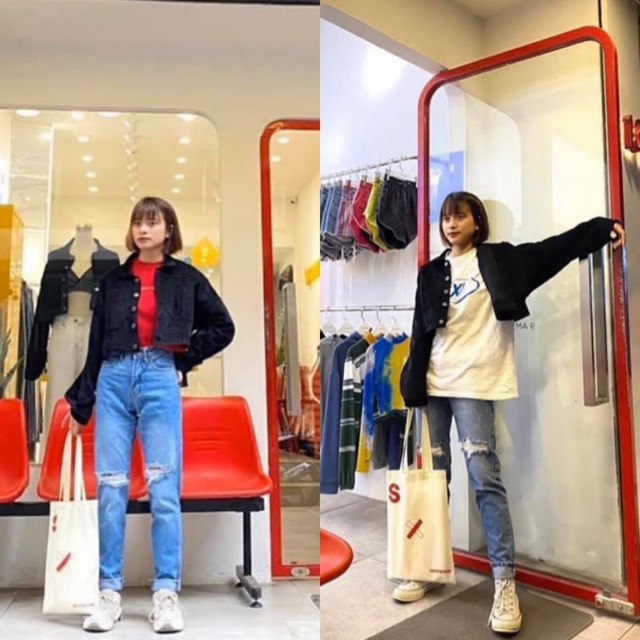 Quần SX BAGGY rách và Áo Croptop LEEVE TOP - Áo Color Top tay dài