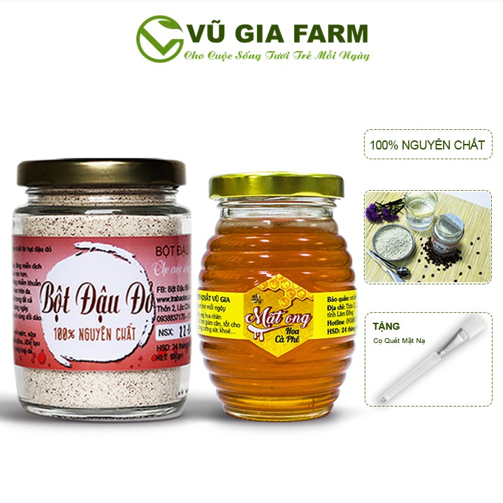 Bột Đậu Đỏ Nguyên Chất 100g + Mật Ong Hoa Cà Phê Nguyên Chất 100g - Vũ Gia + Tặng Cọ Quét