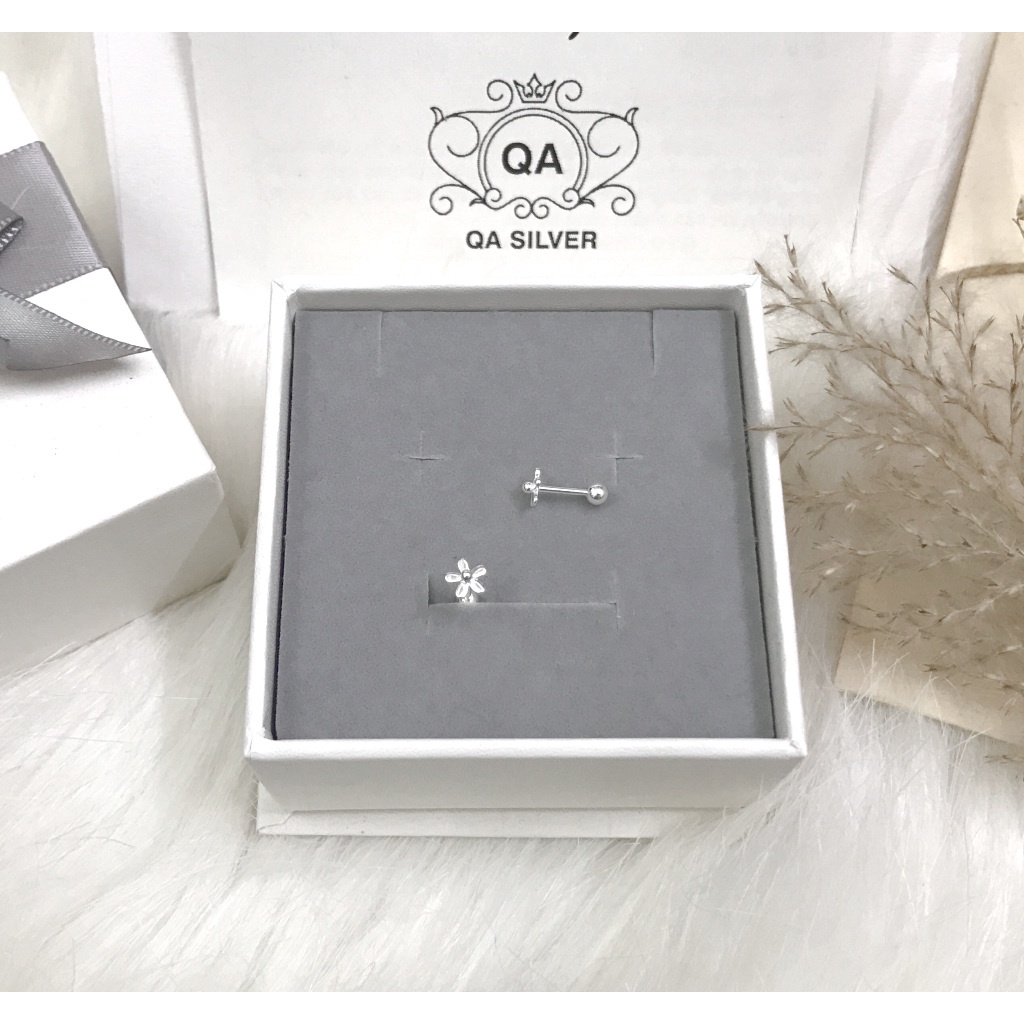 Khuyên tai bạc 925 hoa năm cánh chốt bi vặn bông nữ S925 FLORA QA SILVER Earrings EA220809