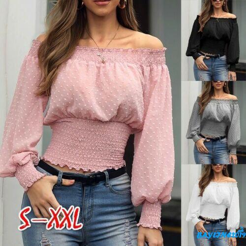 Áo thun chiffon tay dài hở vai gợi cảm cho nữ