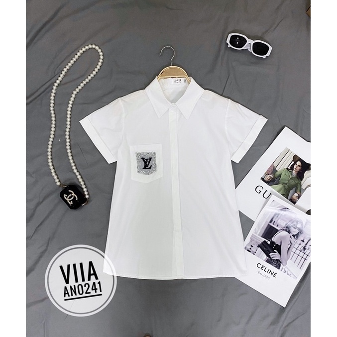 Sơ mi ngắn tay túi thêu L V đính đá AN0241 VIIA DESIGN