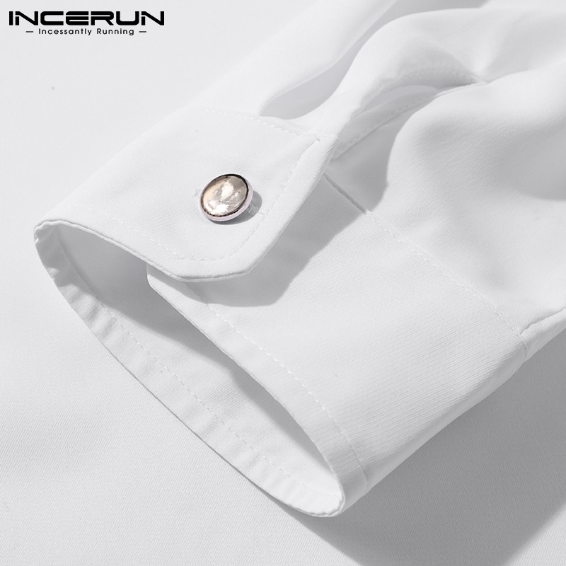 Áo sơ mi INCERUN tay dài màu trơn cài nút thời trang Hàn Quốc cho nam