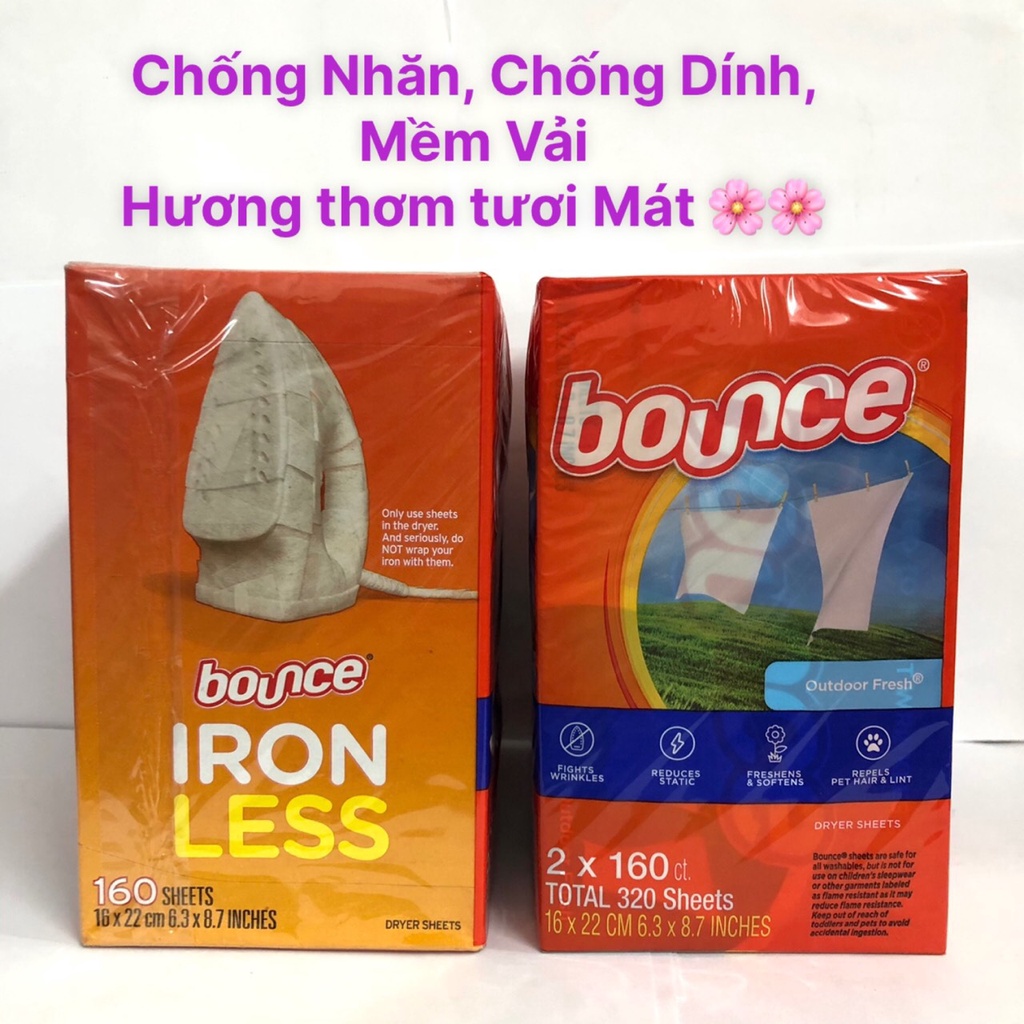 ❤️  [Quận 3] Giấy thơm Bounce Mỹ 160 tờ - Giấy thơm xả mềm vải Bounce Outdoor fresh, chống nhăn, chống dính