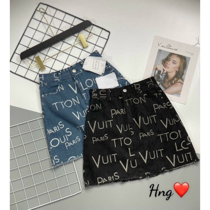 Chân Váy bò QC hoạ tiết chữ