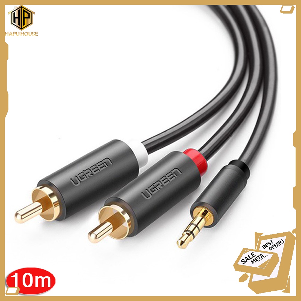 Cáp âm thanh 3.5mm ra 2 hoa sen Ugreen 10514 dài 10M chính hãng - Hapuhouse