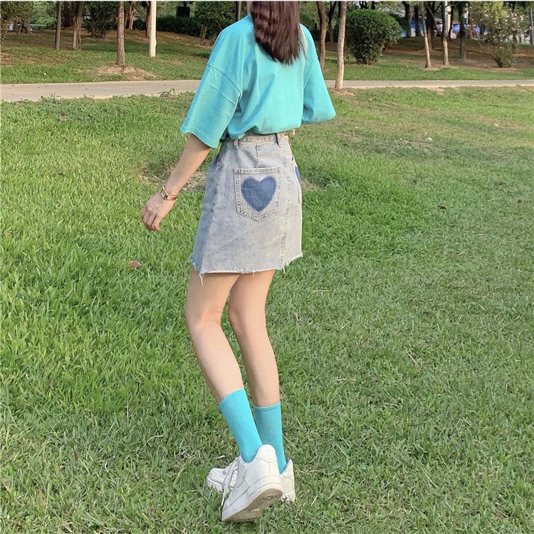 Chân váy jean Chữ A Lưng Cao Phong Cách Hàn Quốc