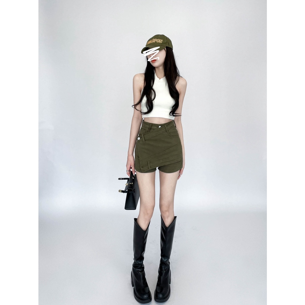Cocory vn Quần Short denim Lưng Cao Dáng Chữ A Thời Trang Mùa Hè Gợi Cảm Cho Nữ