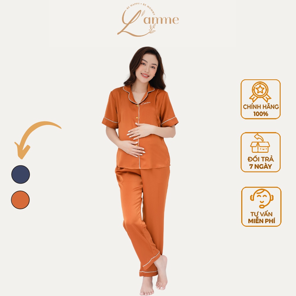 Bộ mặc nhà BD02 chất liệu lụa, có khoét ngực tiện lợi cho bé tuti sữa sản phẩm của LAMME