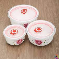 Bộ 3 thố sứ có nắp (cái to nhất đường kính 15CM)
