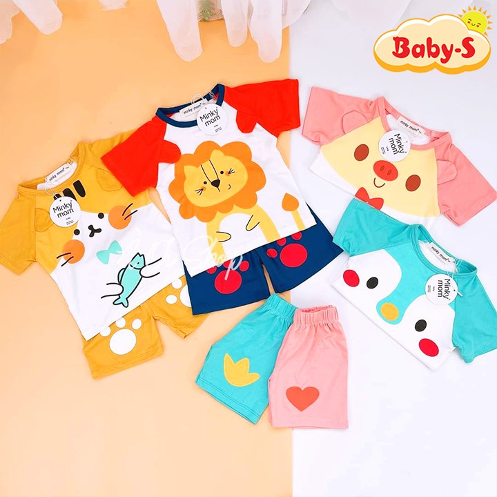 Bộ Minky Mom cộc tay cho bé, bộ thun lạnh cho bé gái và bé trai 6-18kg chất vải mềm mịn màu tươi sáng Baby-S – SBVN046