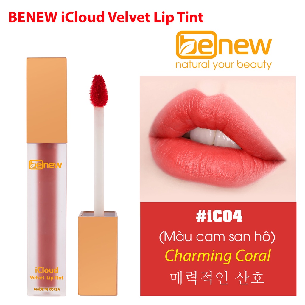 Son kem lì Benew iCloud Velvet Lip Tint giữ màu tự nhiên trên 8 tiếng, không trôi khi ăn uống son mềm mịn, không khô môi