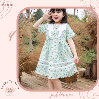Đầm bé gái June hoa xanh vải kate Hàn (1T-10T)