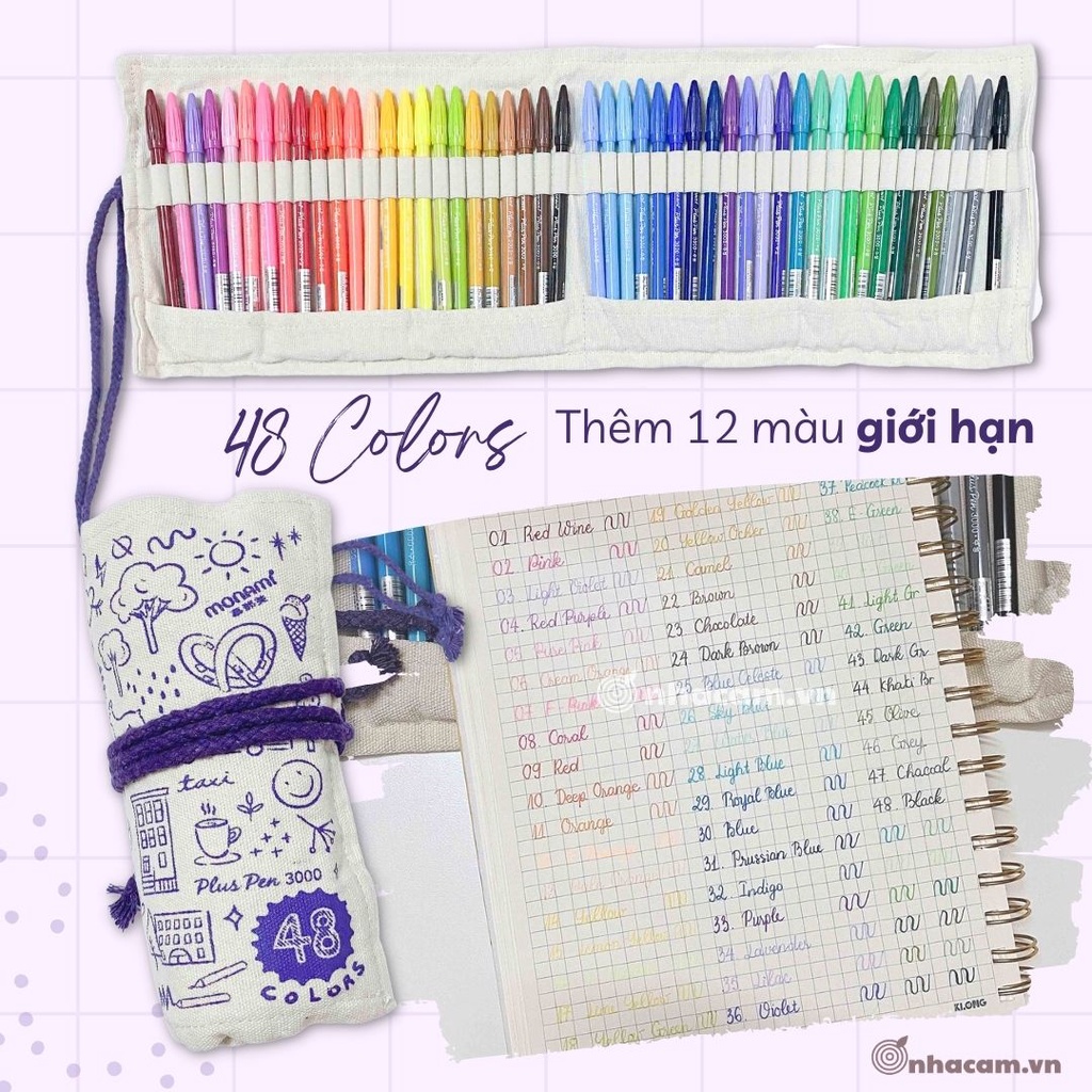 [TẶNG TÚI CANVA] Set 36 Bút Monami Plus Pen 3000 Nhà Cam