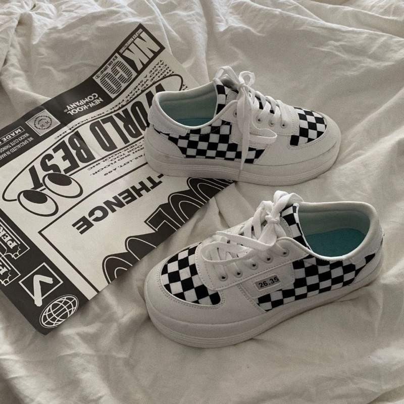 Giày thể thao Ulzzang sọc caro đế cao hàng QC