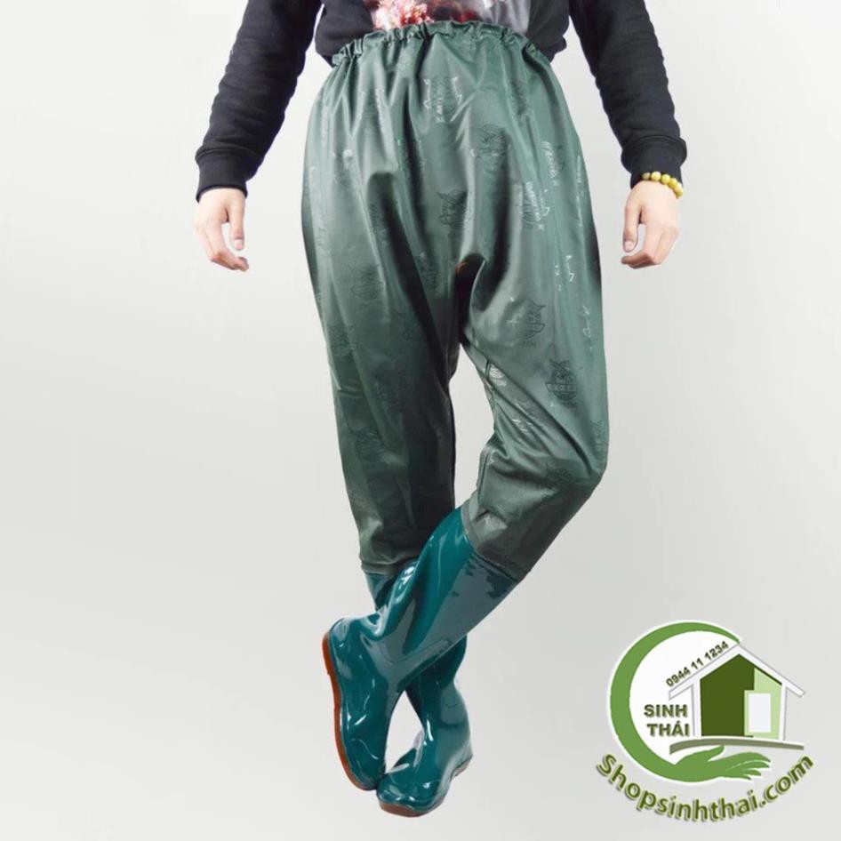 Ủng quần lội nước câu cá đến bụng, ủng liền quần làm ruộng màu xanh rêu