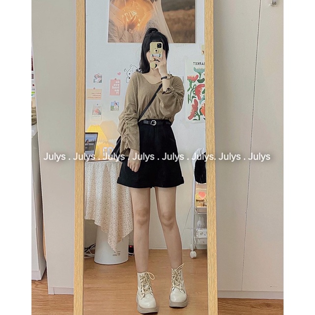 Quần short nhung ống rộng kèm đai JULYS STORE (ảnh thật shop chụp kèm video cận chất) | BigBuy360 - bigbuy360.vn