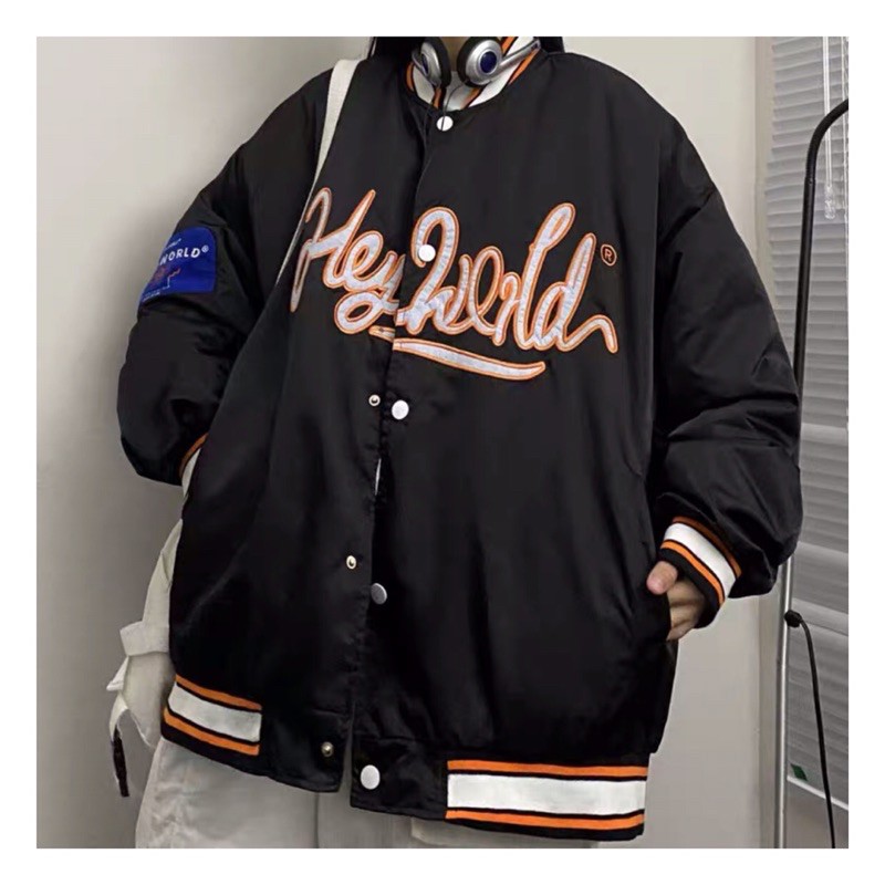 [CÓ ẢNH THẬT] ÁO BOMBER VARSITY - ÁO BÓNG CHÀY DÙ BÓNG HEY WORLD SHOP JUM.CLOSET