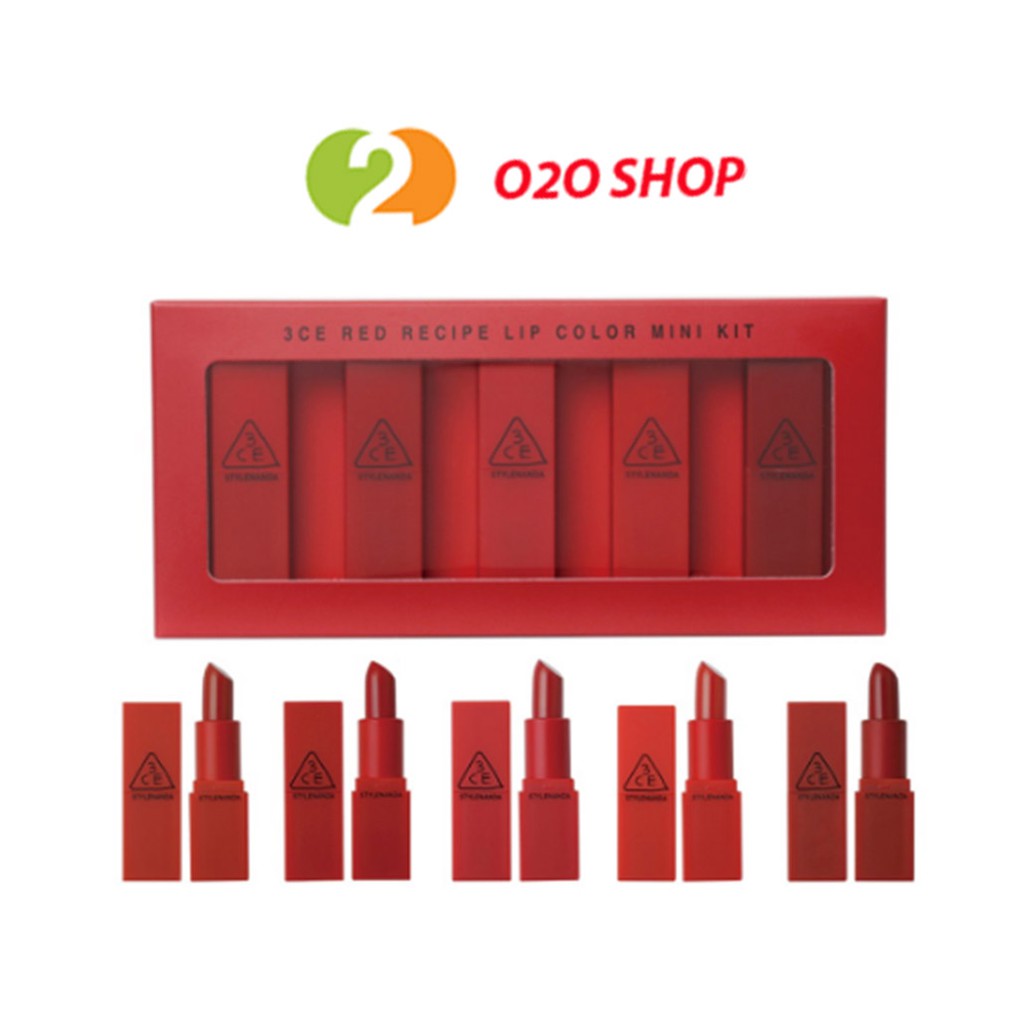 [Set 5 cây] Son Kem Lì 3CE Red Recipe Mini Lip Kit O2O Shop Bám Màu Ổn Mẫu Mới Lạ Hot 2021 - Nhiều Tông màu - O2O Shop