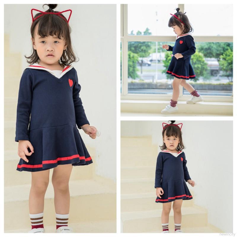 Đầm Tay Dài Thêu Hình Trái Tim Cho Bé Gái