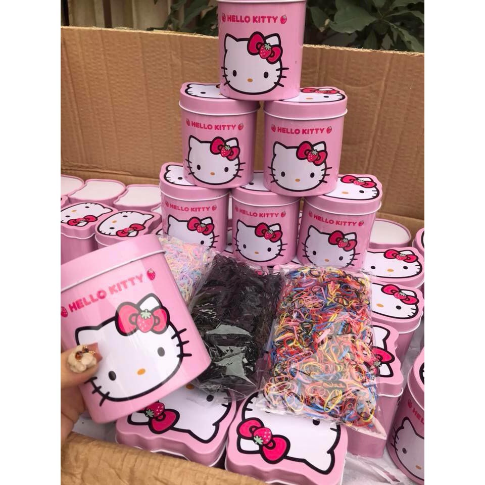 Hộp [2000 DÂY CHUN] buộc tóc hộp Hello Kitty cho bé gái