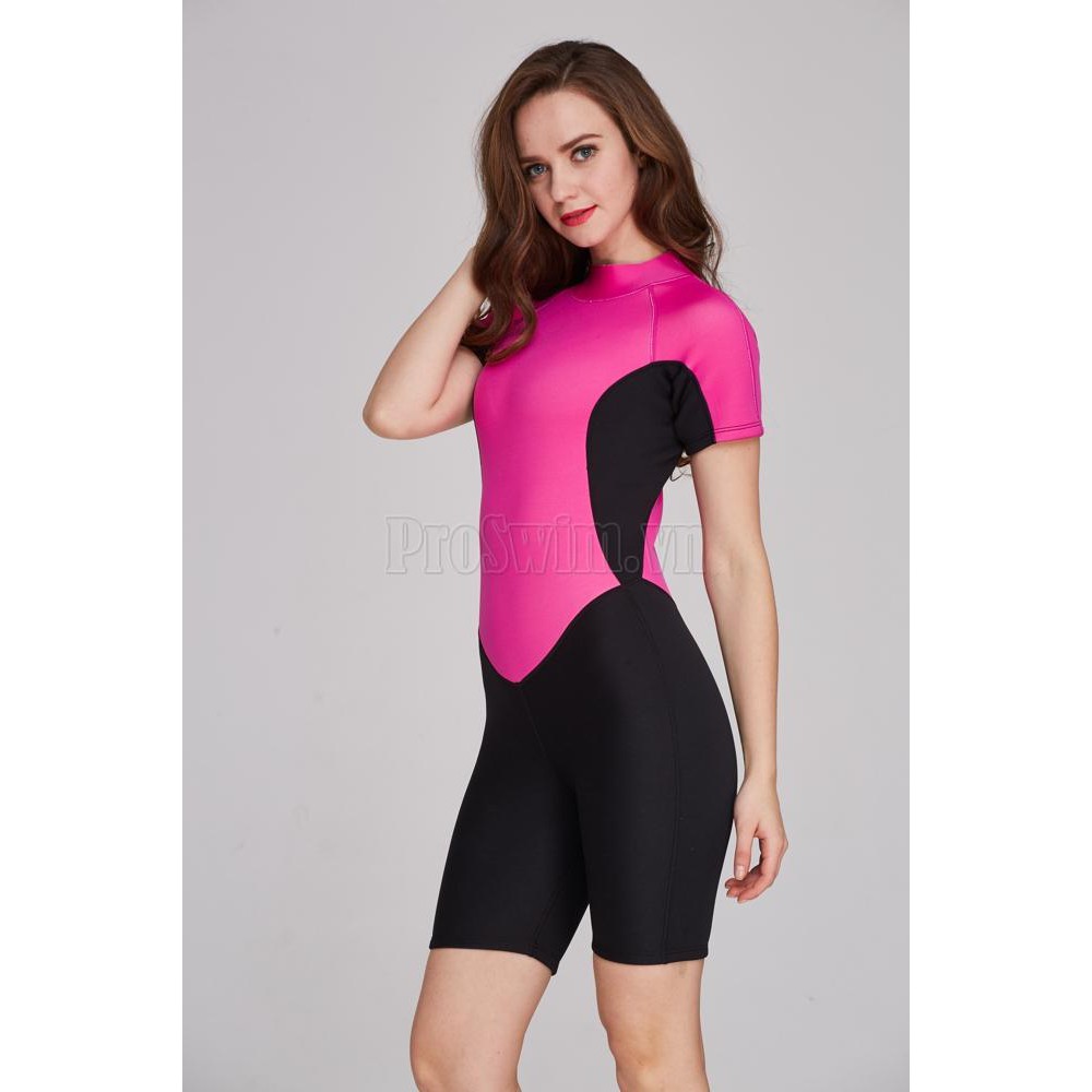 Đồ Bơi Liền Giữ Nhiệt Nữ Tới Đùi Wetsuit Sbart 1055 Đen Hồng | BigBuy360 - bigbuy360.vn