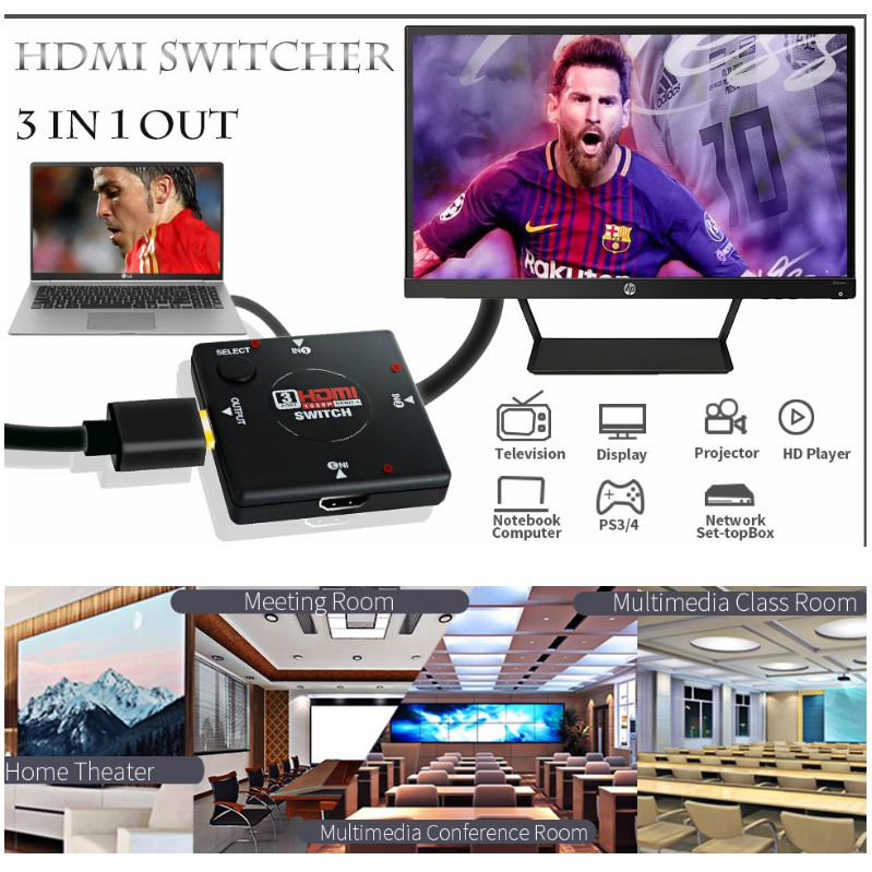 Bộ Chia Tín Hiệu HDMI 3 In 1 Out Switch HDMI 1080p 3D Cao Cấp