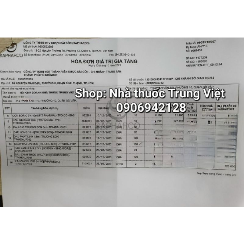 Dầu phật linh Trường Sơn Hộp 12 chai 5ml