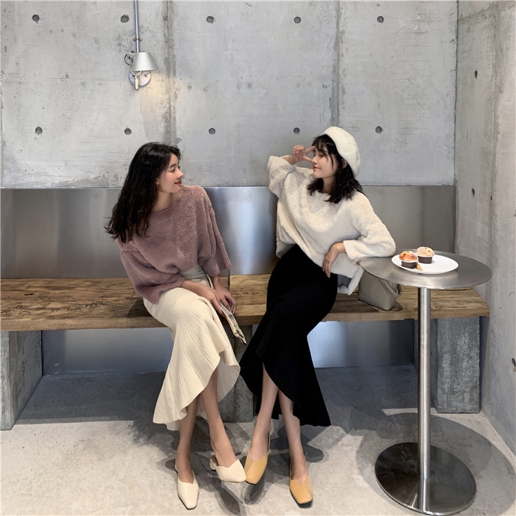 DUNEA Chân váy len lưng cao phong cách Hàn quốc quyến rũ