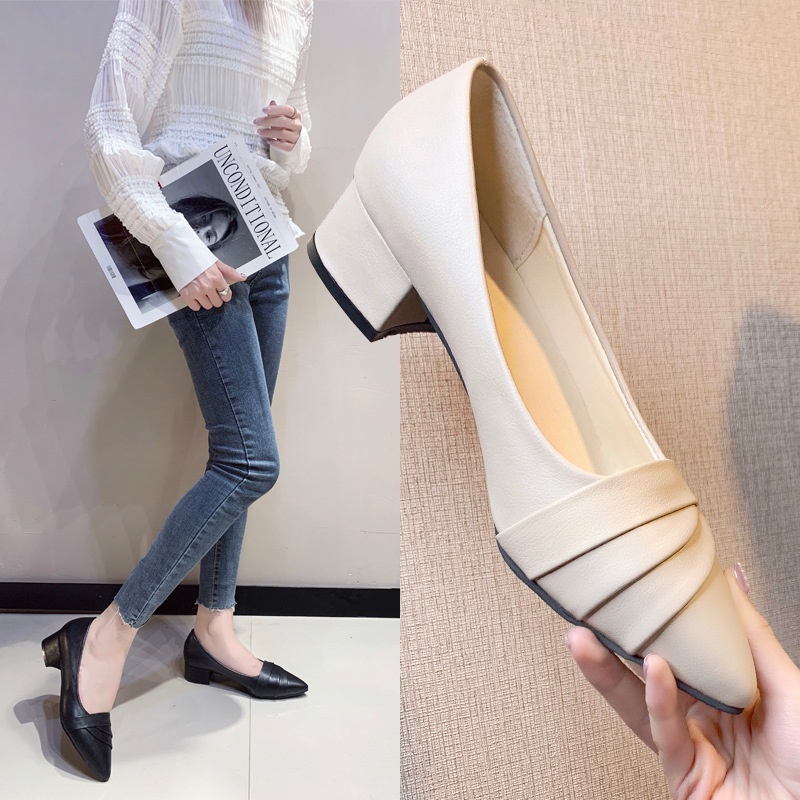 Giày cao gót IELGY bằng da mềm mũi nhọn phong cách công sở trang trọng cho nữ