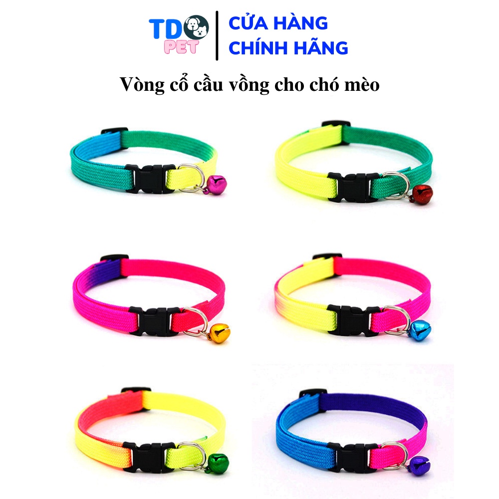 Vòng cổ cho chó mèo thú cưng gắn chuông TD PET họa tiết cầu vồng đáng yêu