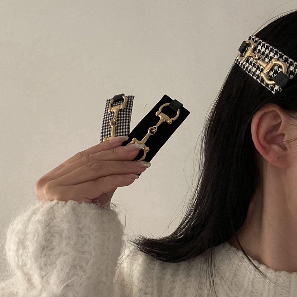 Băng Đô Cài Tóc Chất Liệu Da Phối Nhung Màu Trắng Đen Phong Cách Vintage Hàn Quốc